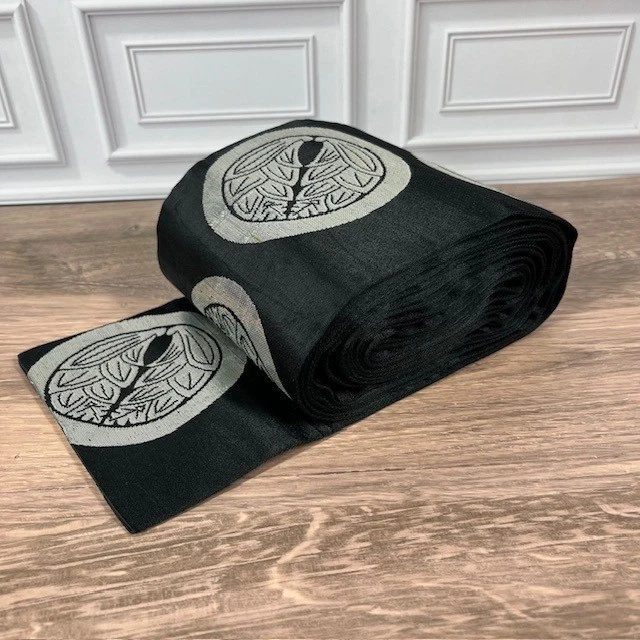 Cinturón Kimono Obi Brocado Japonés Vintage Diseño Hoja Negra y Plateada Foto 3 de 4