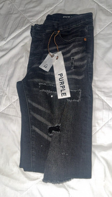 PURPLE Men s Black Dark Wash Distressed Slim Skinny Denim Jeans Mid Rise