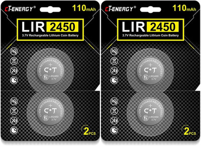 Rechargeable CR2450 Batteries 4Pcs 3.7V High Capacity 120Mah Lir2450 Battery for