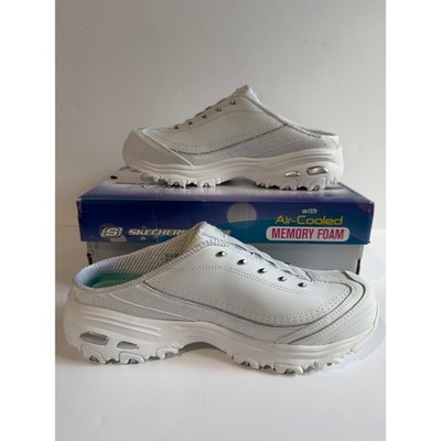 Skechers D Lites Bright Sky Slip On Sneakers Shoes White/Silver Sz 9.5 WIDE FIT