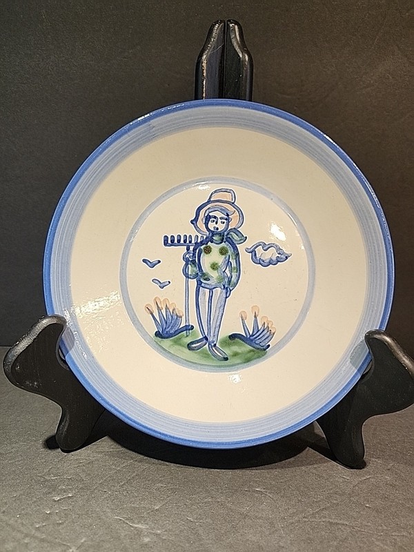 M.A Hadley Pottery Farmer with Rake 9" Luncheon Plate, Country Farm