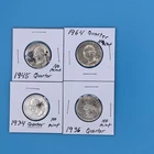 LOT OF (4) WASHINGTON SILVER QUARTERS ~1934, 1936, 1945, 1964~ CIRCULATED