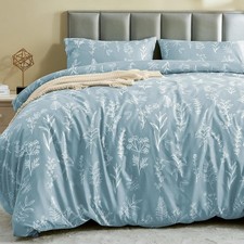 Duvet Cover King Size, 3 Pieces Washed Cotton Blue Duvet Cover, Linen Like Te...