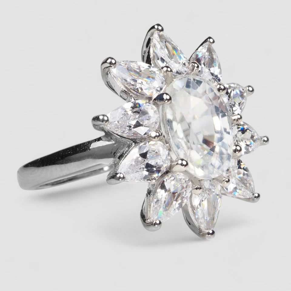 Anillos florales místicos de circón blanco de 3,25 quilates hechos a mano de plata de ley 925 talla 6 Foto 3 de 4