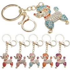 Adorable Rhinestone Poodle Key Chain Purse Backpack Charm Keychain Choose Color