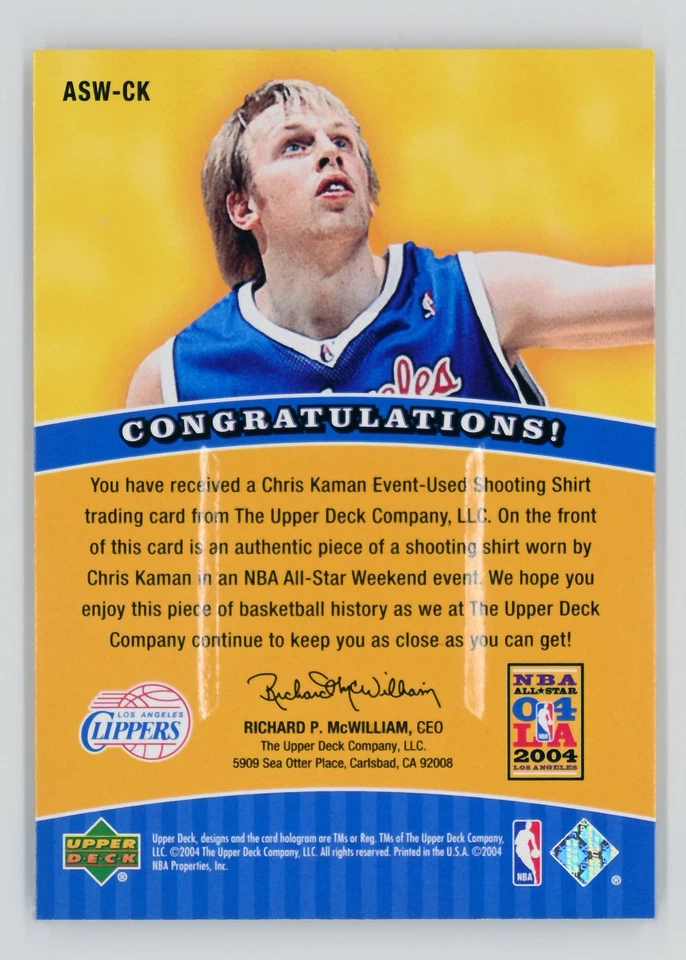 2004-05 Upper Deck #ASW-CK Chris Kaman All-Star Weekend Authentics Clippers - Image 2 of 2