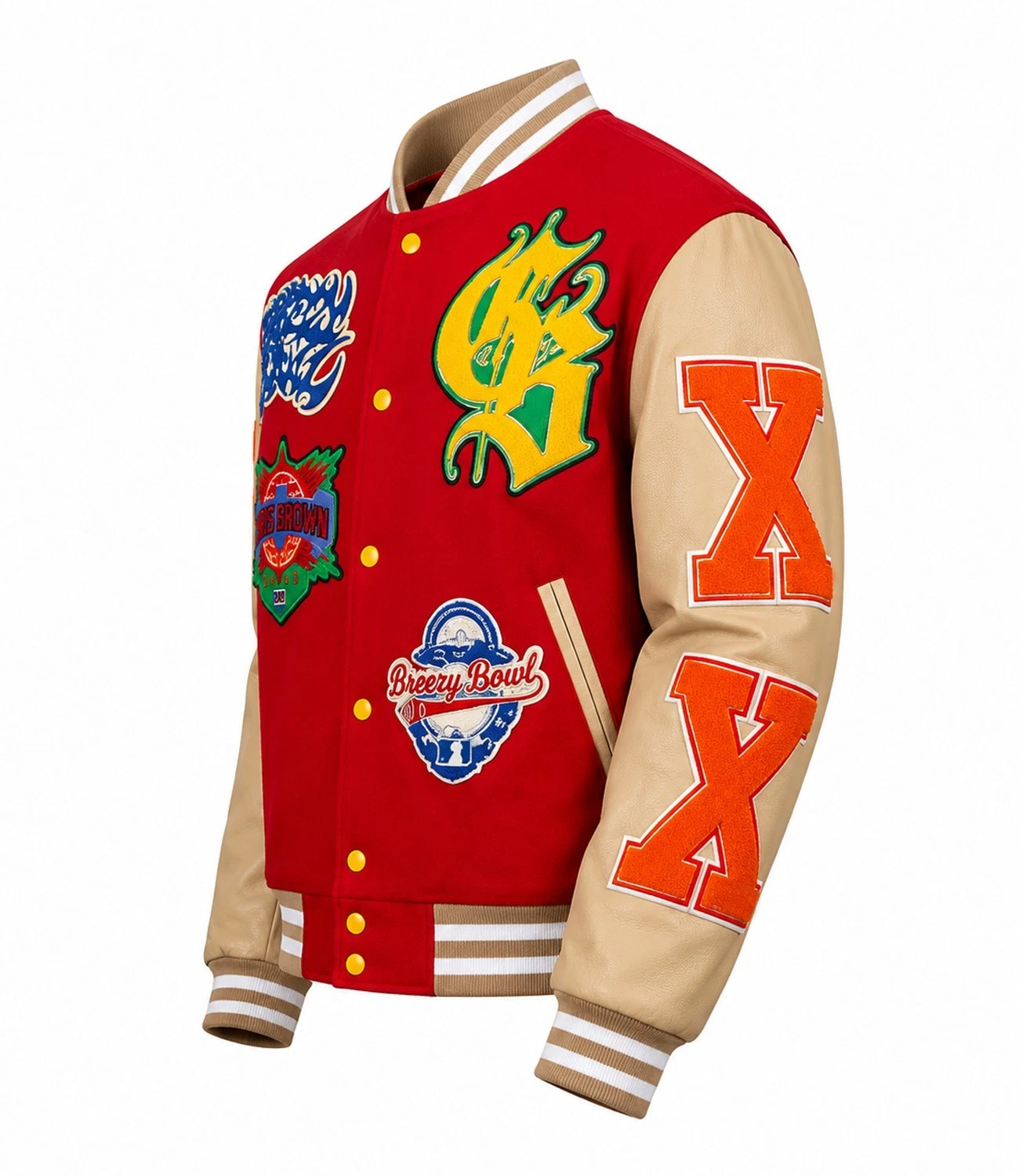 Men's Chris Brown Breezy Bowl XX Varsity Letterman Wool & Leather Jacket - product detail image 3