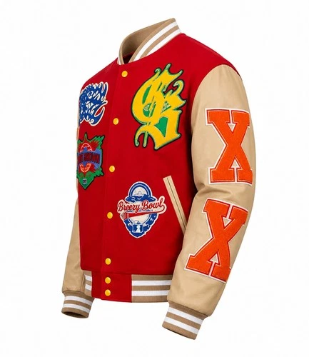 Men's Chris Brown Breezy Bowl XX Varsity Letterman Wool & Leather Jacket image 3