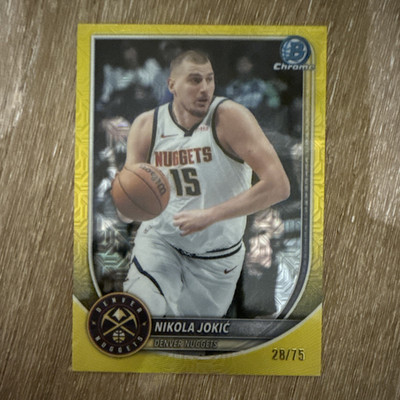 Topps 2025-26 Bowman Chrome Nikola Jokić Yellow Mojo Refractor #BCV-100 /75