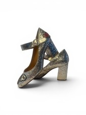 RARE Love Moschino Glitter Mary Janes Embroidered - Size US 8 / EU 39