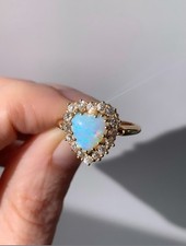 Victorian Heart-Shaped Natural Blue Opal Diamond Ring 18ct Yellow Gold
