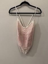 Victorias Secret Rare Vintage Sequin Iridescent teddy M bodysuit Thong Bling