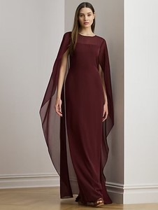 open lace back dress Lauren Ralph Lauren Georgette Cape Dress MSRP $195 – DGFOutlet main image 1