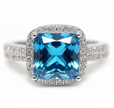 2CT Aquamarine  White Topaz 925 Solid Sterling Silver Ring Jewelry Sz 6