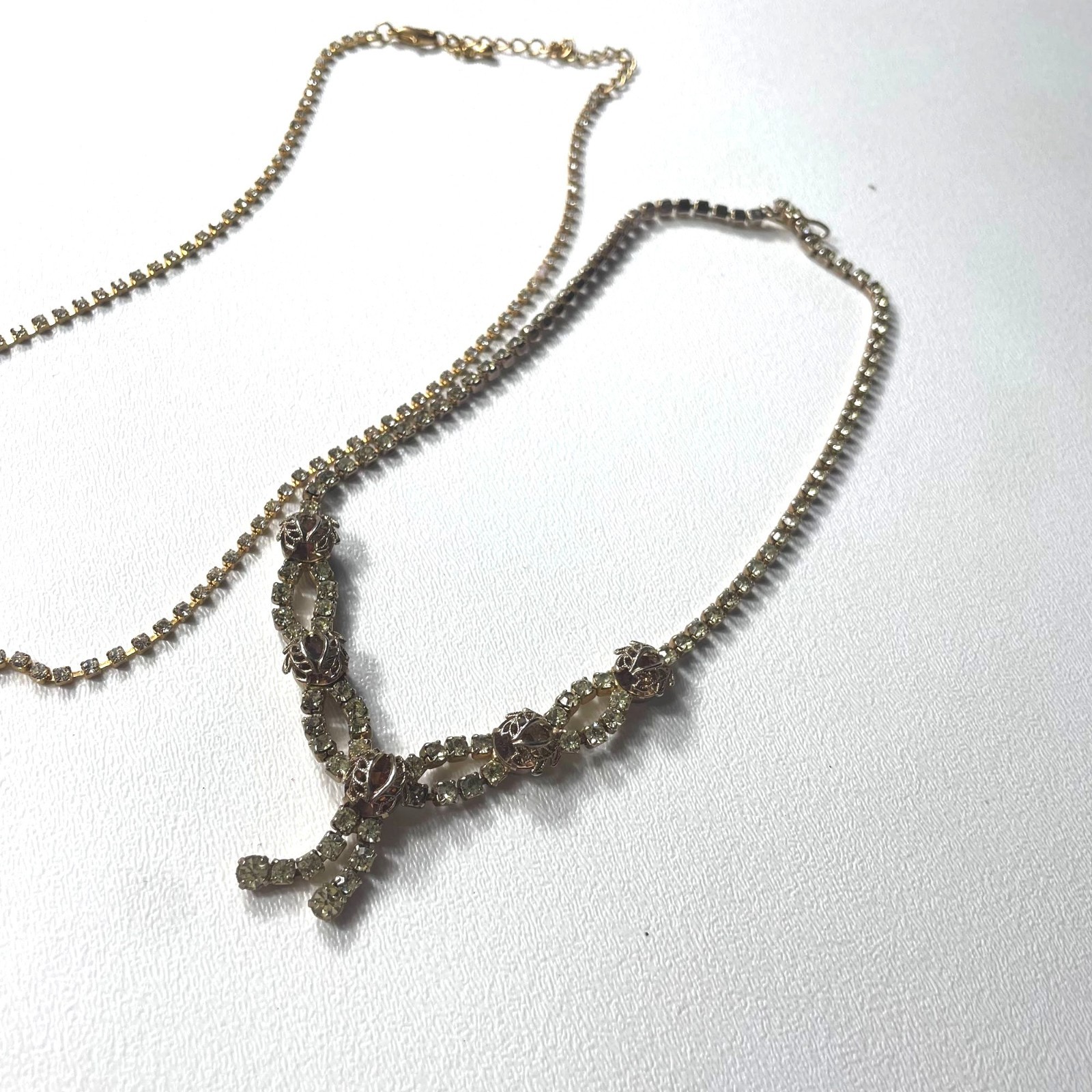 Vintage Rhinestone Statement Necklaces Set Of 2 W… - image 7