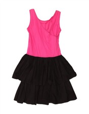 VINTAGE Womens Graphic Sleeveless Tiered Dress UK 18 XL Pink Colourblock AB02