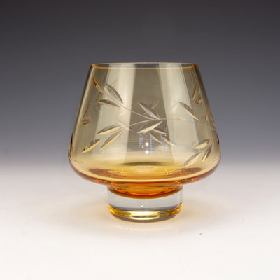 Caithness Studio Glas - Bernstein handgeschliffen Blatt verziert Fußschale
