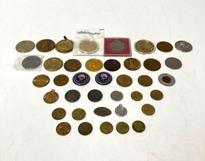Lot of 37 Coins Buttons & Medals From Assorted Events In World History