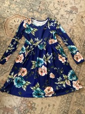 Girls blue floral dress with long sleeves size 8