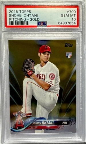 2018 TOPPS SHOHEI OHTANI GOLD PITCHING RC #700 PSA 10 GEM MINT POP 100 Rookie