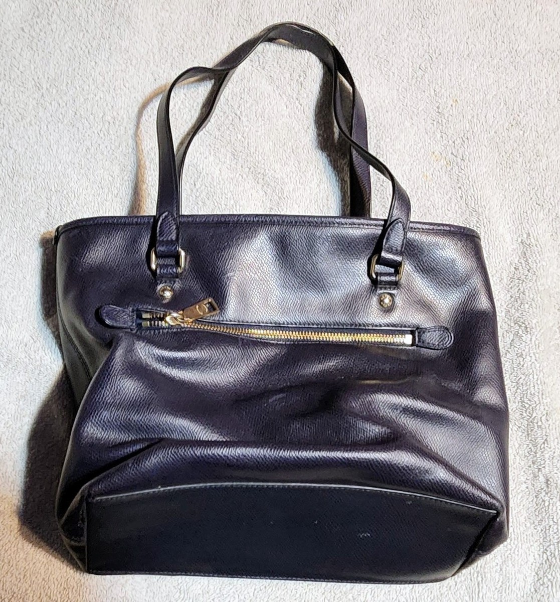 COACH Purse Zip Top Tote Crossgrain Leather *Navy Blue* F35204 | eBay