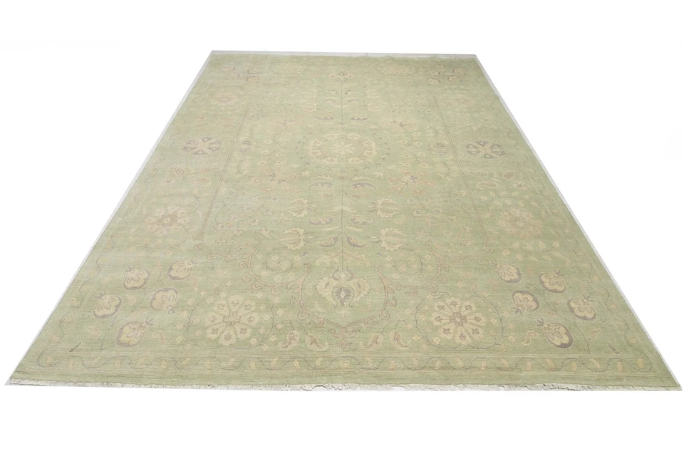 12x15 ft Transitional Muted Green Floral Oriental Rug Extra larg Decor Carpet - Image 2 of 4