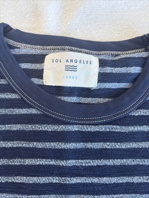 Sol Angeles Men s Terry Short Sleeve Shirt Navy With Blue Stripes Size Large