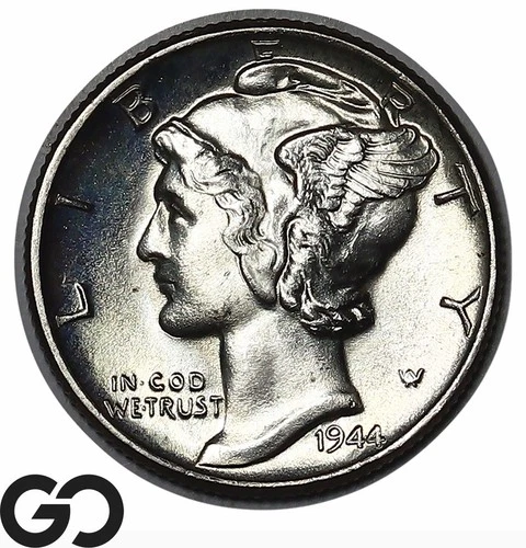 1944 Mercury Dime, Lustrous Gem BU++