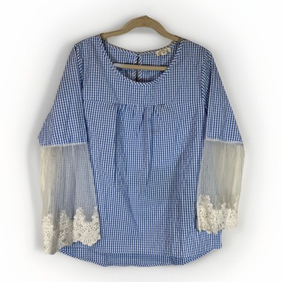 Emi& Joe Women's Blouse Shirt Sz L White & Navy