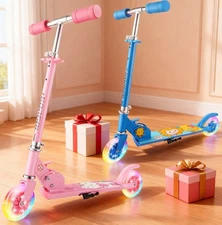Kids Scooter Foldable with LED Light Up Wheels & 3 Adjustable Height Handlebar