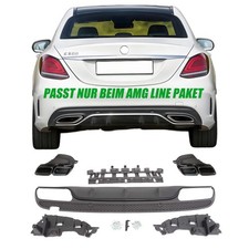 Heckdiffusor Doppel Auspuff für Mercedes W205 schwarz Diffusor +schwarz Endrohr Heckdiffusor Doppel Auspuff für Mercedes W205 schwarz Diffusor +schwarz Endrohr