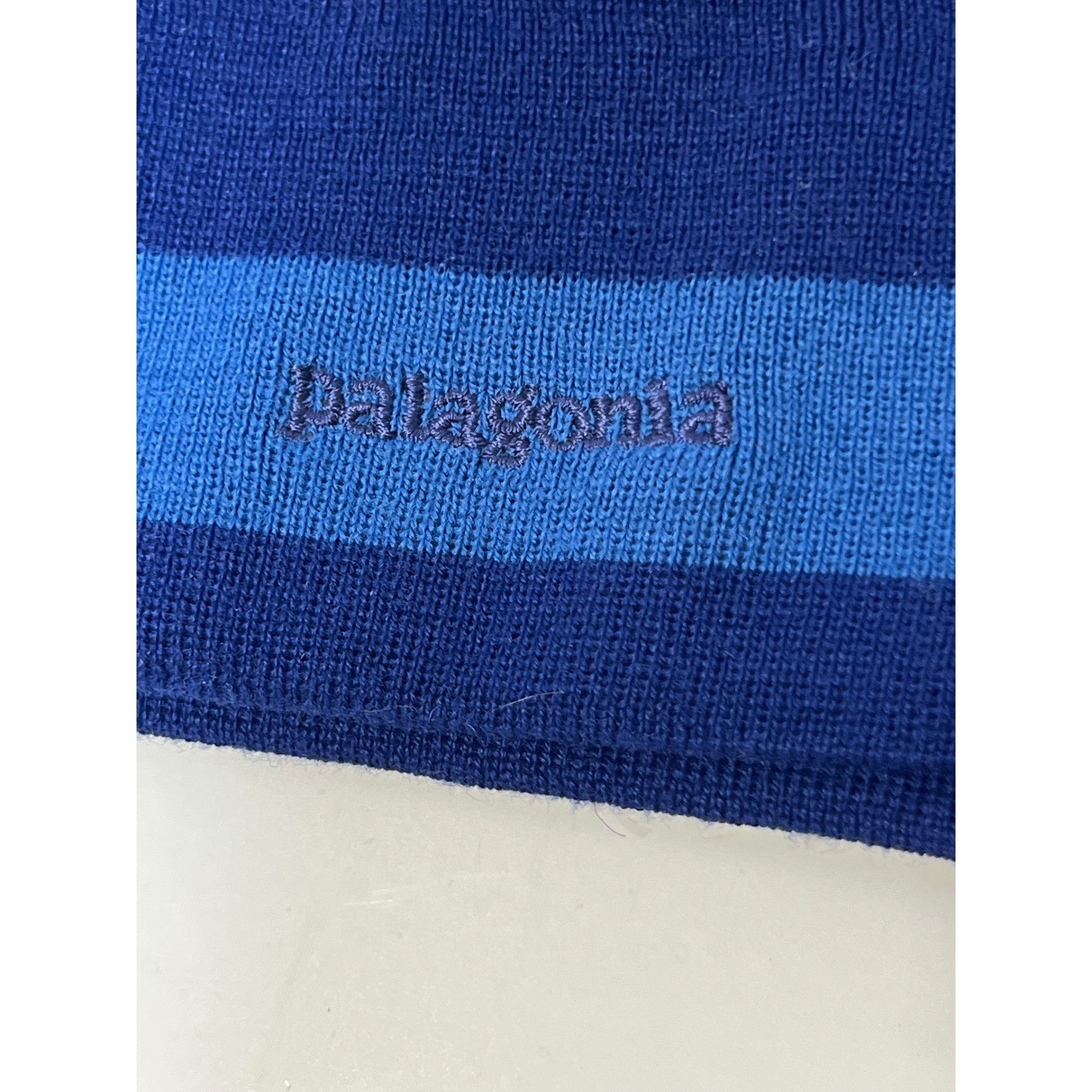 VTG Patagonia Blue S Beanie Hat Knit Size L Made in France Wool Blend Tassel thumbnail 2