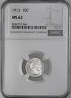 1913-P  10C  BARBER SILVER DIME  "PHILADELPHIA"  NGC MS62  #8404753-049
