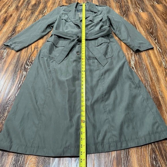 Vintage Fleet Street Size 12 Womens Full Length Olive Green Trench Coat Jacket L - Image 3 of 4