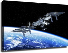 ISS Orbiting Earth Illustration Exoplanets Hubble Astronomy NASA Poster Art