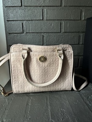 Tommy Hilfiger Pink Beige Embossed Logo Satchel Bag with Detachable Strap