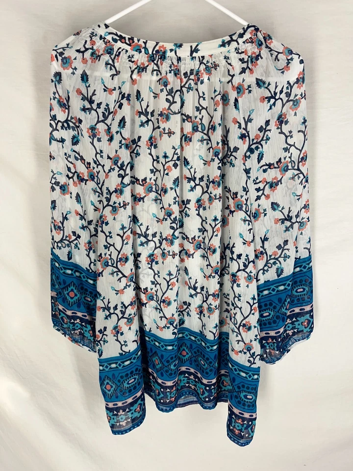 Blusa OLD NAVY Talla Grande XXL Azul Blanco Floral Gasa Folk Boho Campesino Top Foto 4 de 4