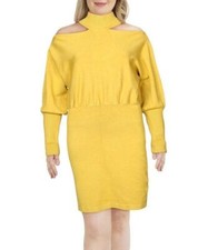 $158 Guess Yellow Mock Neck Cutout Balloon-Sleeve Sweater Dress Size S NWOT