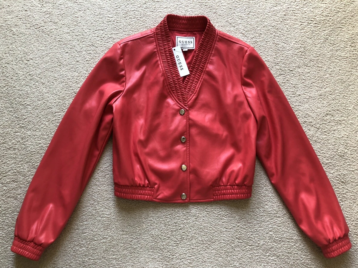 Red leather sales jacket guess