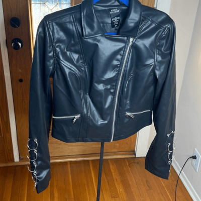 Hot Topic Social Collision Black & Silver O-Ring Moto Jacket Medium | eBay