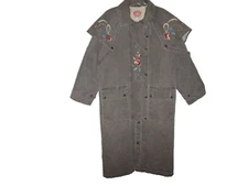 AUSTRALIAN OUTBACK COLLECTION Hand-Painted Canvas Long Duster Trench Coat ~ S