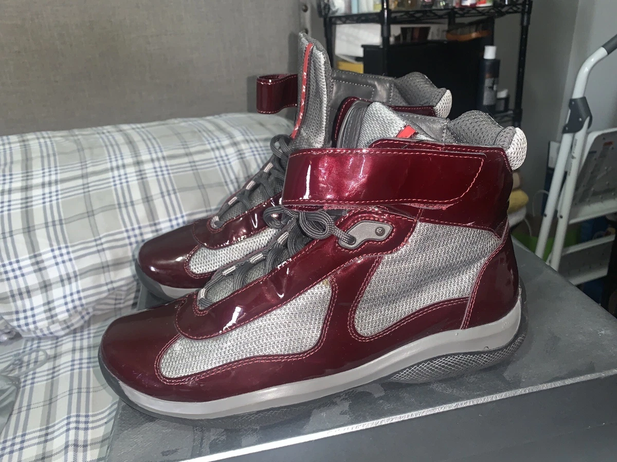 Bold and Beautiful: Burgundy Prada Sneakers