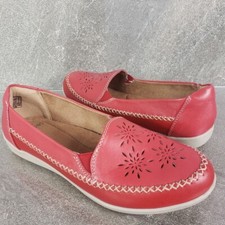 Earth Origins Shoes Womens 7.5 Wide Red Leather Slip Ons Flats Comfort Freya