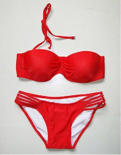 Strappy Bandeau eBay | Bikini~Size Red M~Opt Padded~Baywatch Strap/Underwire