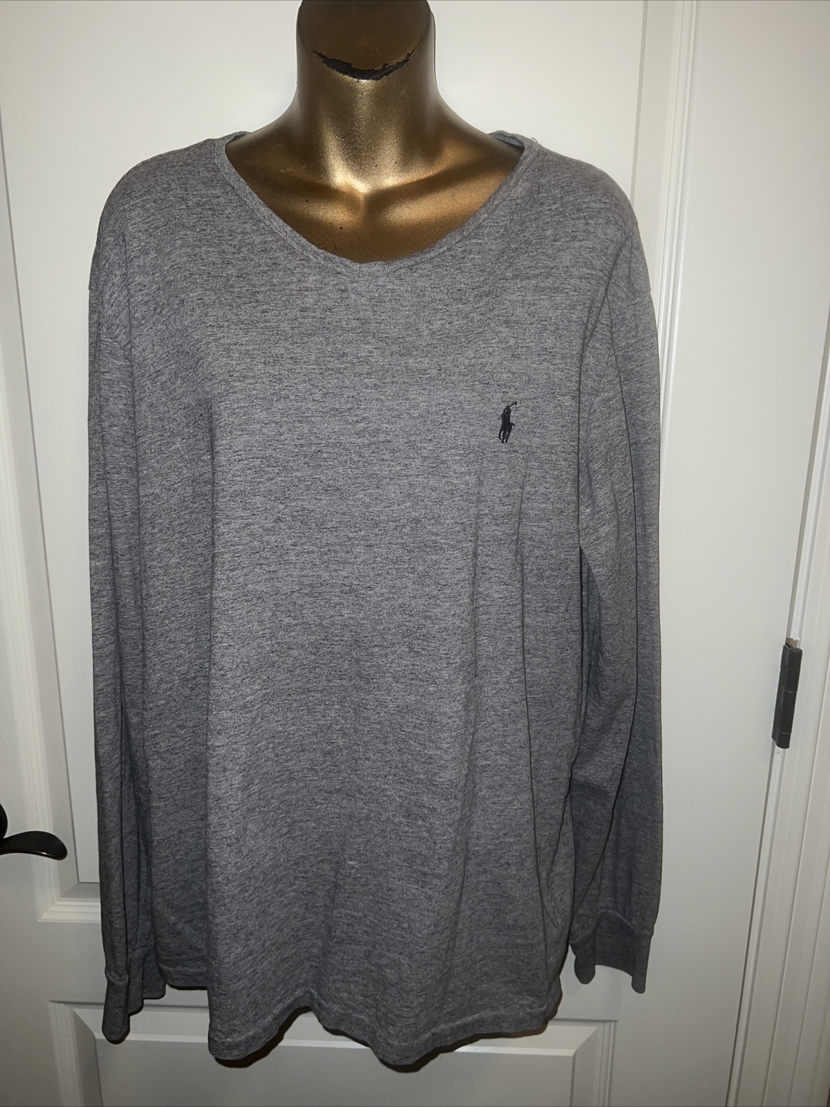 Polo Ralph Lauren t shirt uomo grande grigia manica lunga 100% cotone logo pony