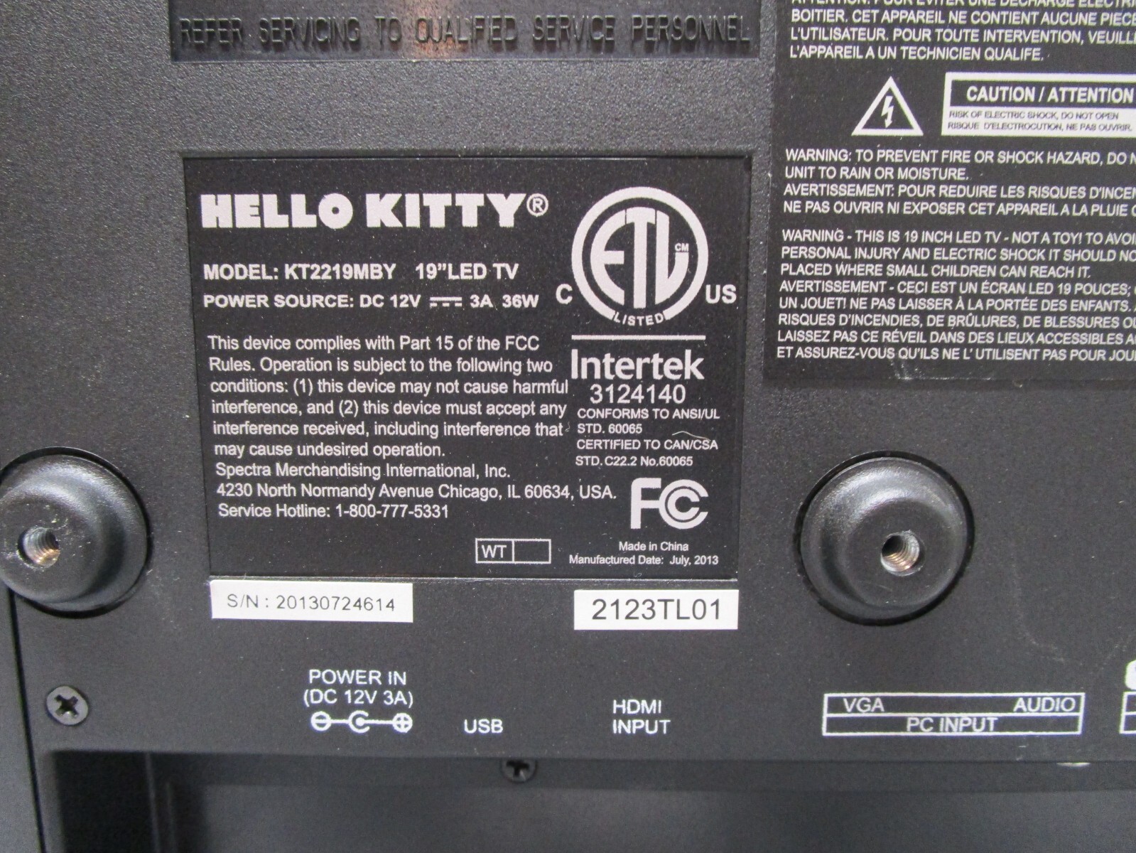 Hello Kitty 19" Inch TV KT2219MBY Flat Screen LCD Black RARE TESTED NO REMOTE