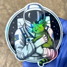 Astronaut Kitty Holographic Sticker Waterproof Vinyl 420 Stoner Decal Art