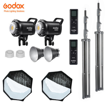 2xGodox SL60IID 70W 5600K LED Studio Videolicht +95cm Gitter Softbox+Stativ