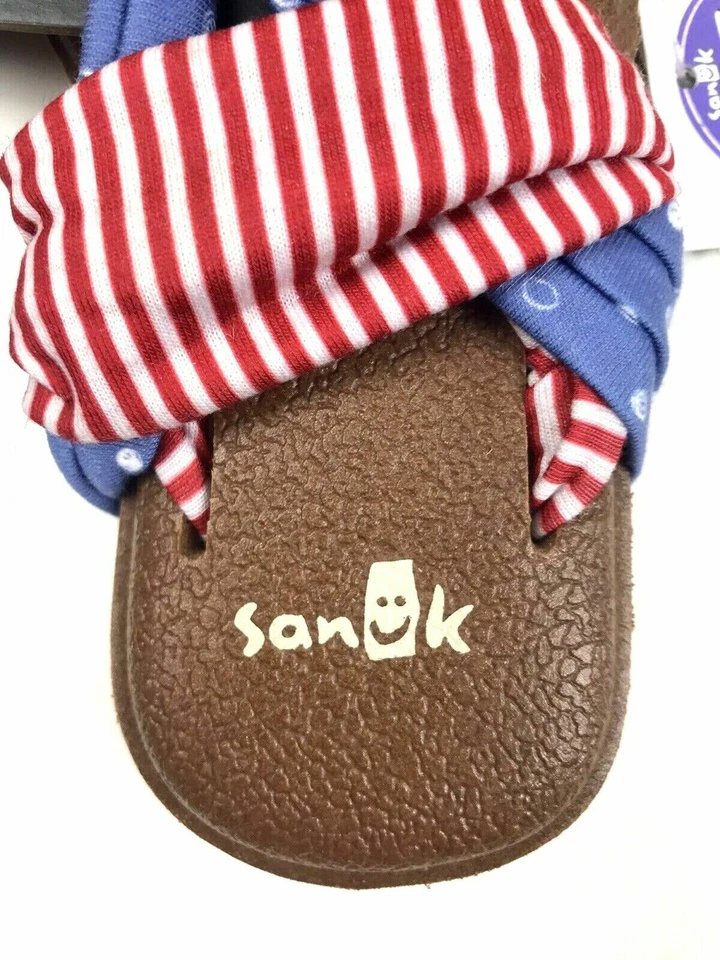 Sandalias Sanuk Niños Rojo Azul American Patriot Lunares y Rayas Yoga Talla 9/10 Foto 3 de 4
