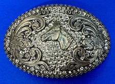 Horse Head with Rhinestone Accents Silver Tone Western Oval Nocona Belt Buckle